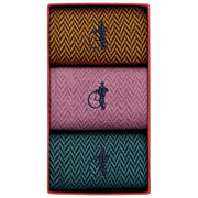 London Sock Company Juego de 3 pares de cajas de calcetines Bond St. Herringbone - Azul/Rosa/Amarillo