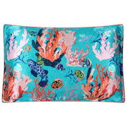 Jessica Russell Flint Funda de almohada de seda coral submarina - Azul/Rosa