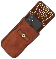 Bolso con soporte para teléfono Campomaggi Siena Stud - Cognac Tan