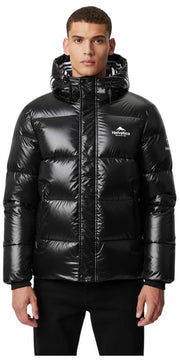 Helvetica Mountain Pioneers Chaqueta de plumas con capucha Freezer - Negro