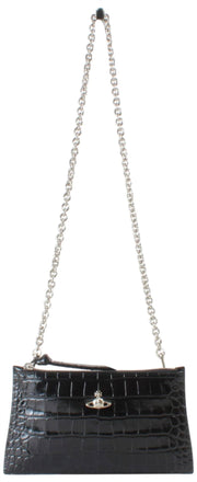 Vivienne Westwood Bolso de mano pequeño con cremallera plana y diseño de cocodrilo - Negro