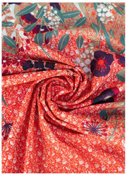 Bufanda con estampado floral de popelina de algodón en polvo - Mandarina
