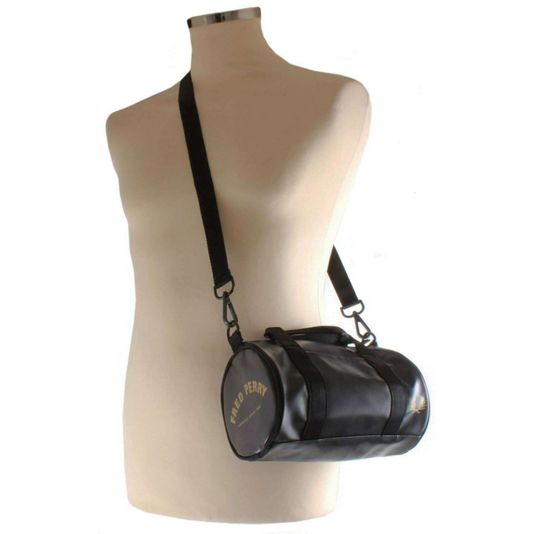 Fred Perry Mens Black/Gold Tonal Mini Barrel Bag KJ Beckett
