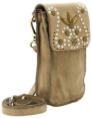 Bolso para teléfono Campomaggi Siena Stud - Beige hielo