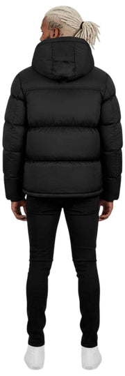 Helvetica Mountain Pioneers Chaqueta de plumas con capucha y bloque medio - Negro
