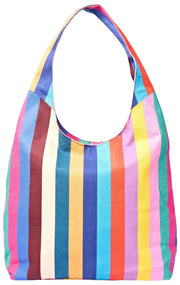 Bolso de hombro grande de lona de algodón Roka Hoxton - Rayas anchas y multicolores