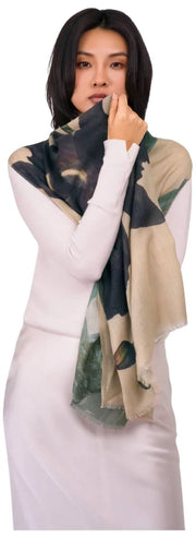 Bufanda cruzada de lana Powder Midnight Orchid - Blanco
