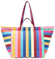 Bolso tote extragrande de lona de algodón grande Marylebone de Roka - Rayas anchas y multicolores