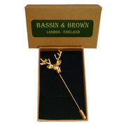 Bassin and Brown Vintage Stag Lapel Pin - Gold