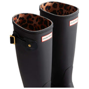 Botas de agua Hunter Original Tall con correa trasera de leopardo - Negro/Beige