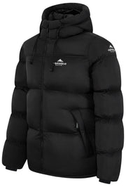 Helvetica Mountain Pioneers Chaqueta de plumas con capucha y bloque medio - Negro
