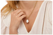 Perlas del Oriente Collar de cadena gruesa con colgante de perlas Keishi - Oro/Blanco