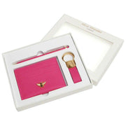 Set de regalo de lujo con llavero y bolígrafo con tarjetero y lazo de Alice Wheeler London - Rosa fuerte