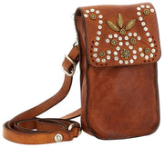 Bolso con soporte para teléfono Campomaggi Siena Stud - Cognac Tan