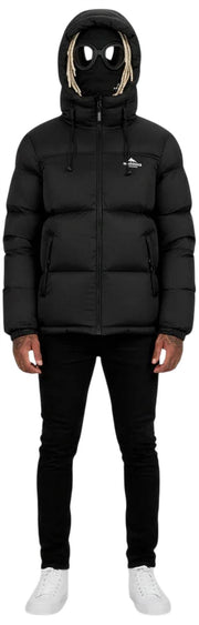 Helvetica Mountain Pioneers Chaqueta de plumas con capucha y bloque medio - Negro