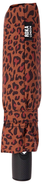Paraguas Roka Waterloo de nailon reciclado - Mini Leopard Brown