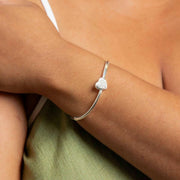 Beginnings Hinged Heart CZ Bangle - Silver