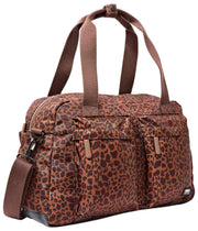 Bolso de viaje Roka Gatwick pequeño de lona reciclada - Mini Leopard Brown