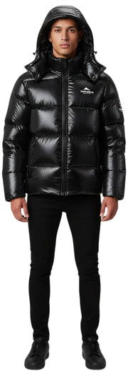 Helvetica Mountain Pioneers Chaqueta de plumas con capucha Freezer - Negro