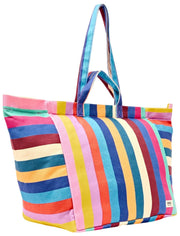 Bolso tote extragrande de lona de algodón grande Marylebone de Roka - Rayas anchas y multicolores