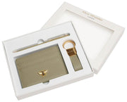 Set de regalo de lujo con llavero y bolígrafo con tarjetero y lazo de Alice Wheeler London - Verde pistacho