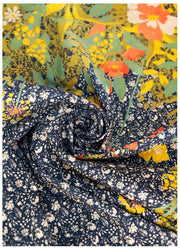 Bufanda De Popelina De Algodón En Polvo Con Estampado De Setos Florales - Azul Marino