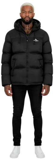 Helvetica Mountain Pioneers Chaqueta de plumas con capucha y bloque medio - Negro