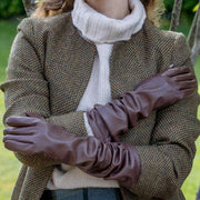 Guantes de cuero Demi Long Dents - Marrón castaño