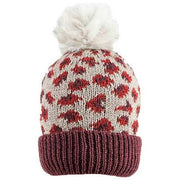 Dents Jacquard Leopard Print Pattern and Faux Fur Pom Pom Knitted Bobble Hat - Plum Purple