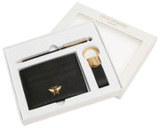 Set de regalo de lujo con llavero y bolígrafo con tarjetero y lazo de Alice Wheeler London - Negro