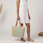 Bolso tote de verano Elie Beaumont - Tejido de cesta geométrico color aguamarina