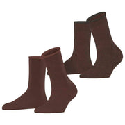 Esprit Allover Stripe 2 Pack Socks - Brown Mix