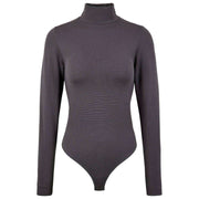 Falke Timeless Body De Algodón Con Cuello Alto Y Cordón - Gris Hierro