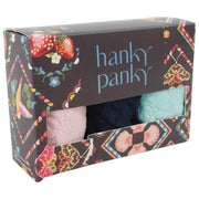 Paquete de 3 tangas de talle bajo con encaje exclusivo de Hanky Panky - Rosa ruborizada/Azul marino/Azul celeste