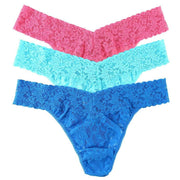 Hanky Panky Signature Lace 3 Pack Original Rise Thong - Sugar Rush Pink/Beau Blue/Cerulean Blue