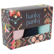 Paquete de 3 tangas de encaje exclusivo de Hanky Panky - Rosa rubor/azul marino/azul celeste