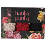 Hanky Panky Signature Lace Paquete de 3 tangas de talle original - Chai/Negro/Granada oscura