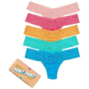 Paquete de 5 tangas Matchbox de tiro bajo con encaje exclusivo de Hanky Panky - Rosa agua rosa/Nápoles/jengibre/Azul espuma