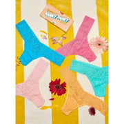 Paquete de 5 tangas Matchbox de tiro bajo con encaje exclusivo de Hanky Panky - Rosa agua rosa/Nápoles/jengibre/Azul espuma