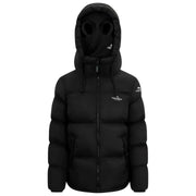 Helvetica Mountain Pioneers Chaqueta de plumas con capucha y bloque medio - Negro