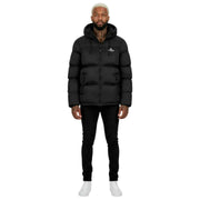Helvetica Mountain Pioneers Chaqueta de plumas con capucha y bloque medio - Negro