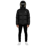 Helvetica Mountain Pioneers Chaqueta de plumas con capucha y bloque medio - Negro