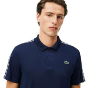 Lacoste Monogram Jacquard Stripe Pique Polo - Navy