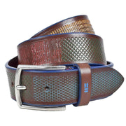 Miguel Bellido Sports Print Leather Belt - Brown/Navy