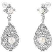 Perlas de Oriente Pendientes colgantes de perlas estilo vintage - Blanco/Plata