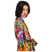Vestido estilo kimono largo con caleidoscopio botánico en polvo - Multicolor