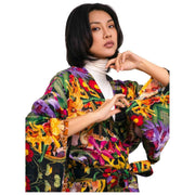 Vestido estilo kimono largo con caleidoscopio botánico en polvo - Multicolor