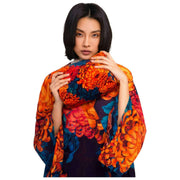 Neceser de terciopelo acolchado Powder Chrysanthemums - Naranja