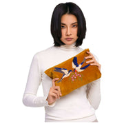 Bolso con cremallera de terciopelo con bordado en polvo - Amarillo