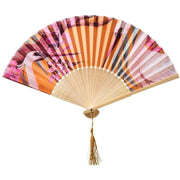 Powder Oriental Crane Satin Fan - Ochre Yellow